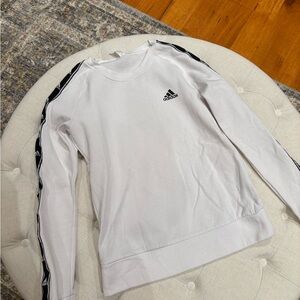 Adidas White Crewneck with Black Sleeve Stripes